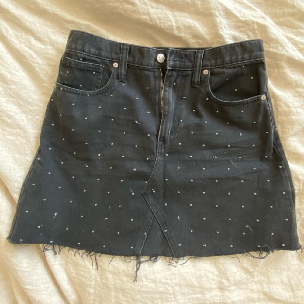madewell black denim miniskirt with metallic dots